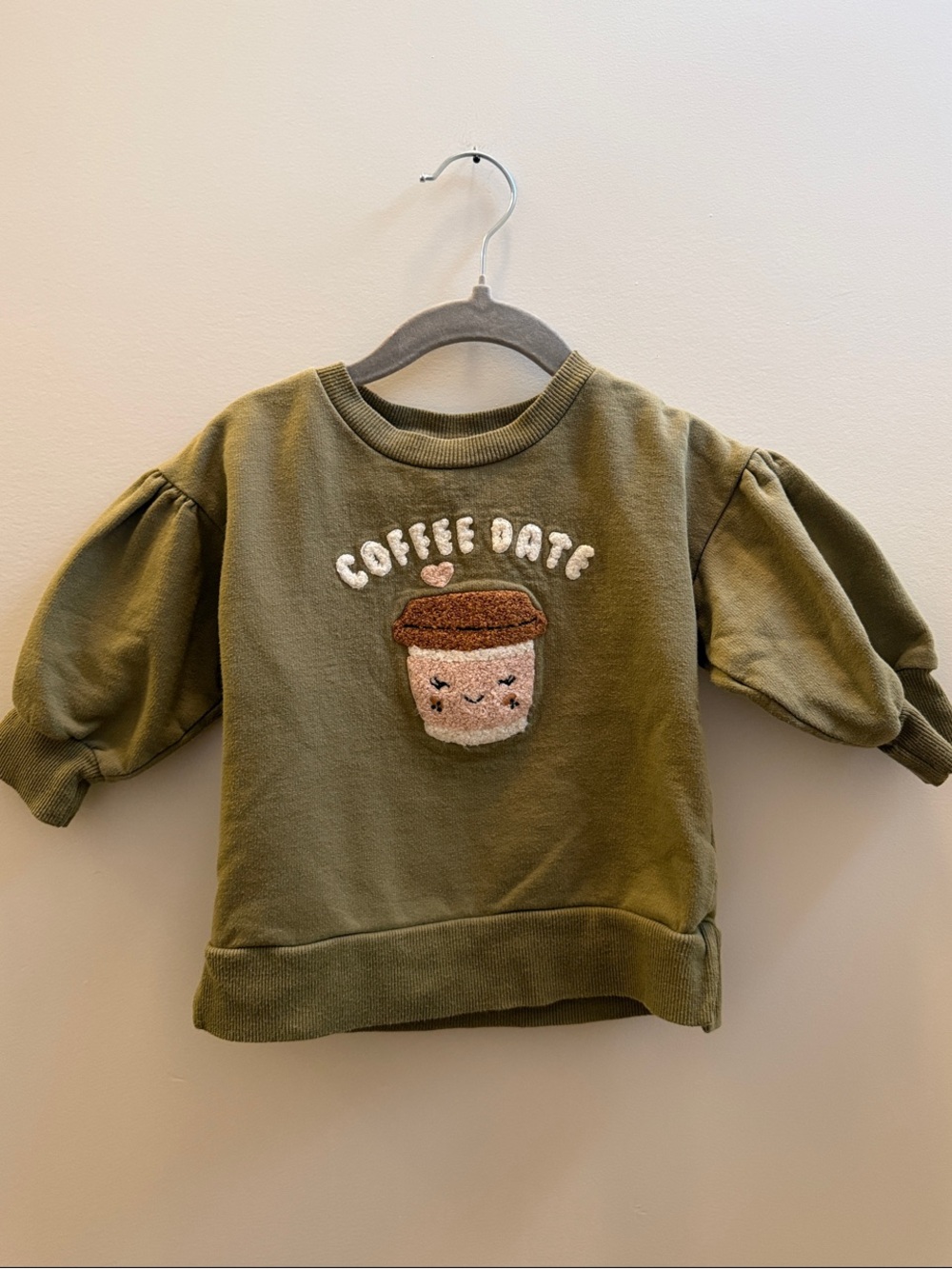 Petit Lem Baby Olive Green Coffee Date Sweatshirt Size 12M
